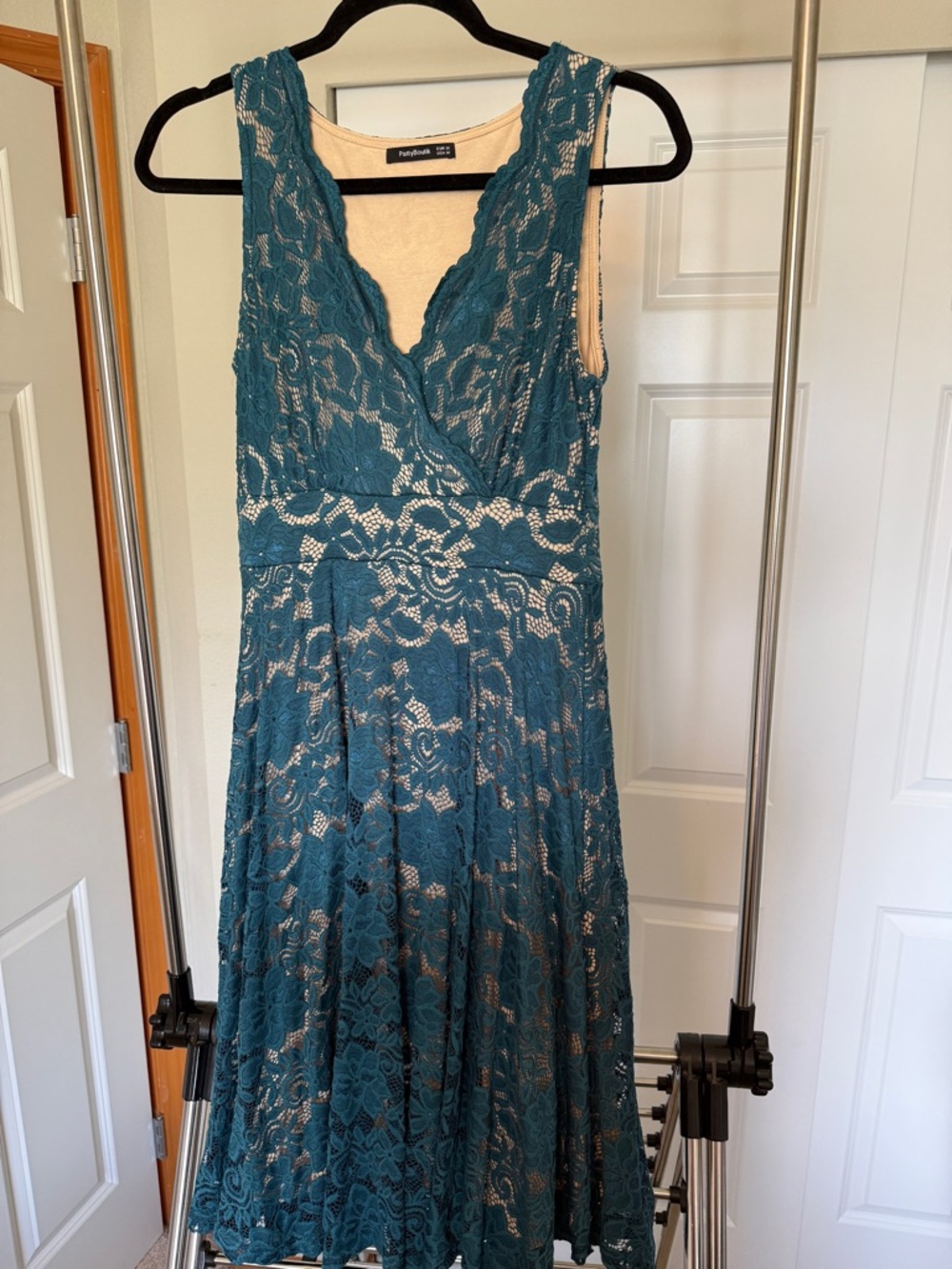 PattyBoutik Teal Lace V-Neck Dress